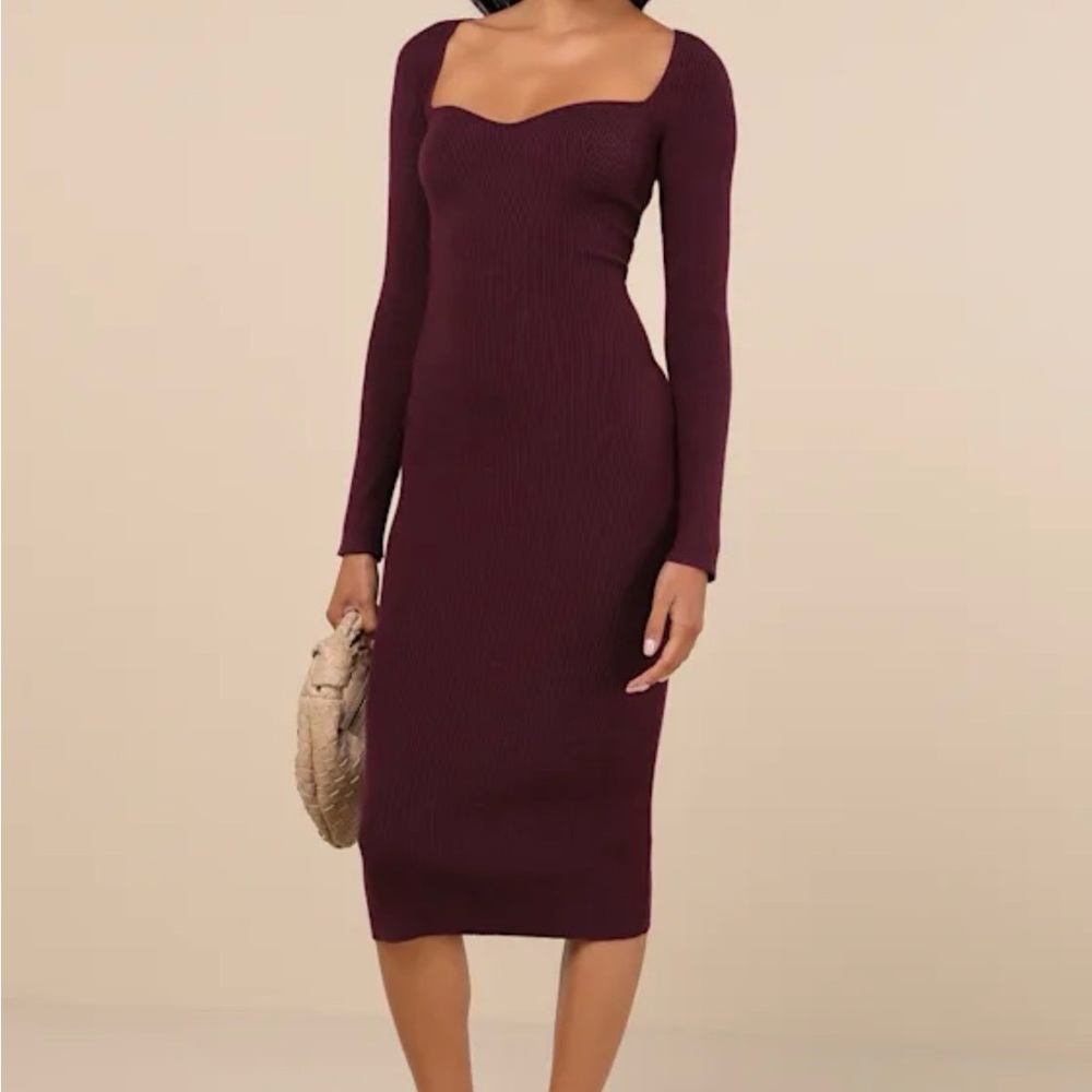 Lulu's Chic Burgundy Midi Dress